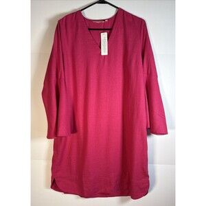 Soft Surroundings Soleil Linen Blend Dress Large 14/16 Pink Bell Sleeves